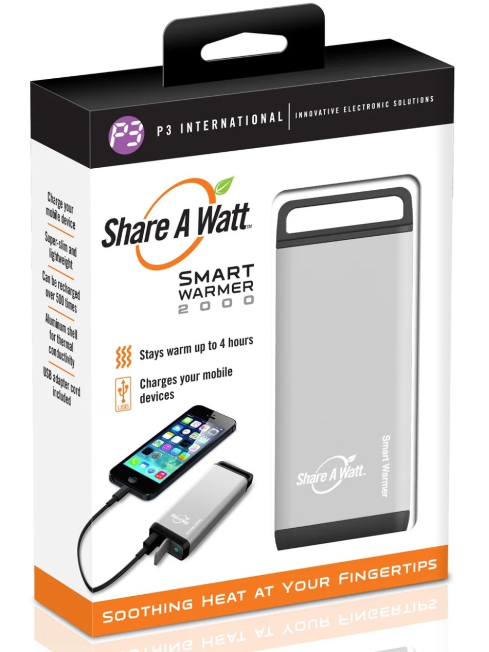 Smart Warmer 2000 Portable Hand Warmer & Phone Charger - Silver